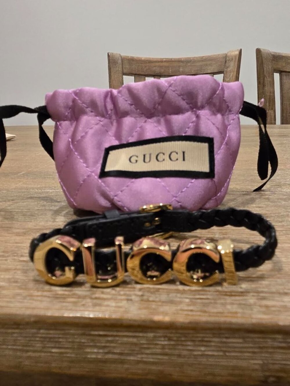 GUCCI Logo Black Braided Leather Bracelet